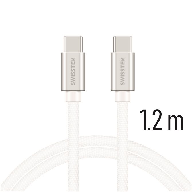 Swissten – Textile Cable USB-C – USB-C (1.2m-silver)