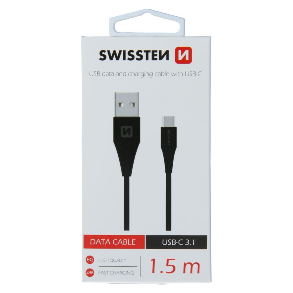 Swissten – Cabo usb para usb-c Fast Charging 1.5m Preto