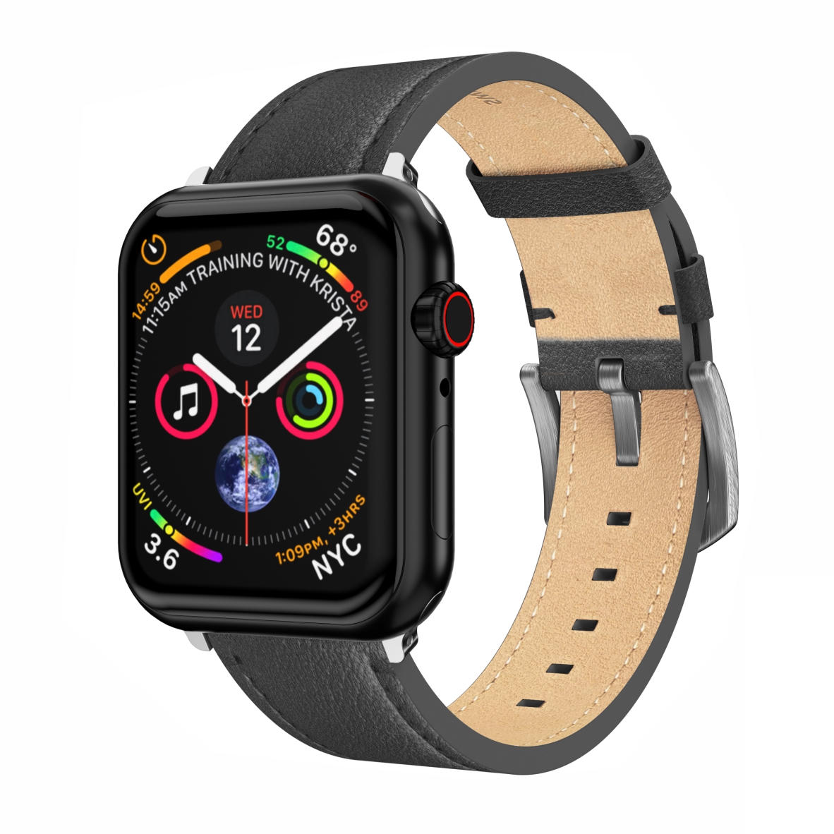 Swissten – Bracelete de Couro para Apple Watch 42-49mm Preta