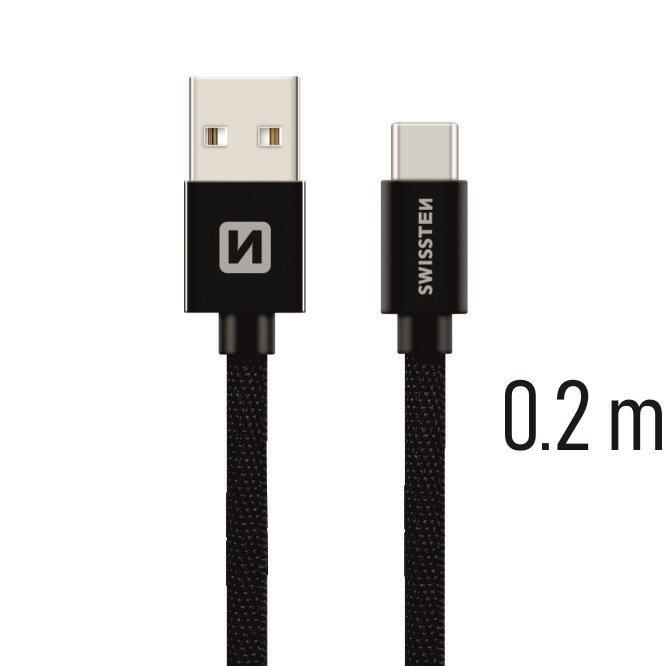 Swissten – Textile Cable USB-USB-C (0.2m-black)