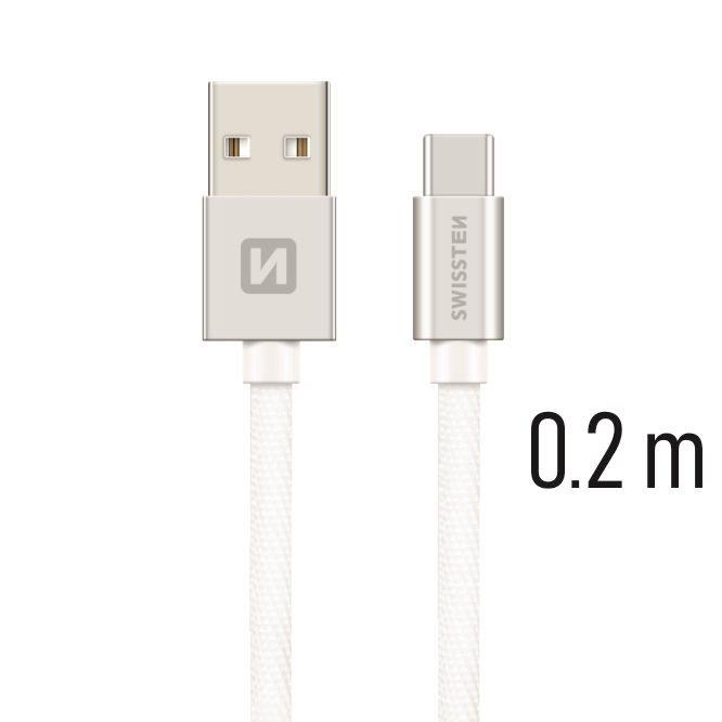 Swissten – Textile Cable USB-USB-C (0.2m-silver)