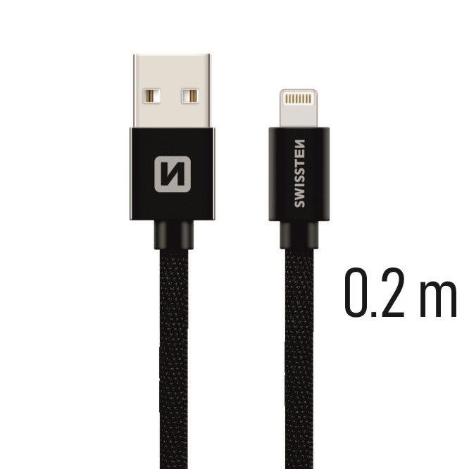 Swissten – Textile Cable USB-Lightning (0.2m-black)