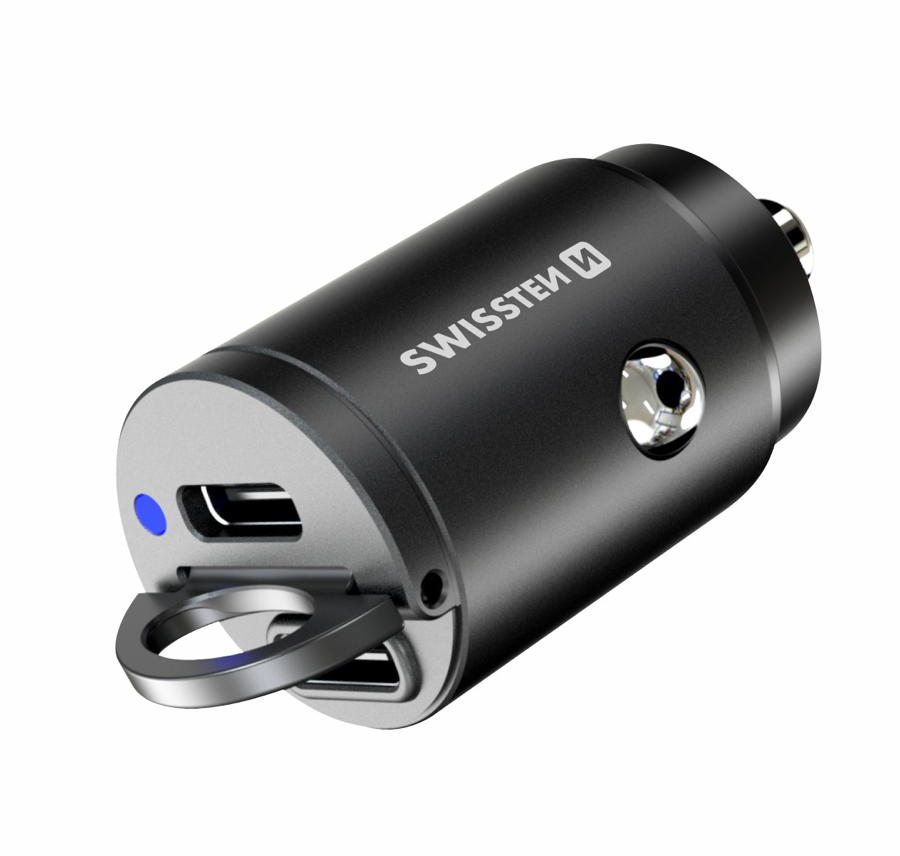 Swissten – Carregador de Isqueiro para Carro Nano 2x USB-C 45W Preto