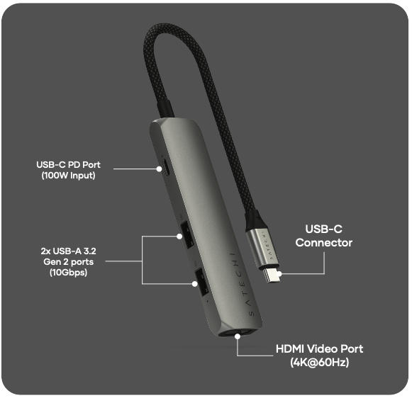 Satechi – USB-C Slim Multiport Adapter 4in1 (Space Grey)