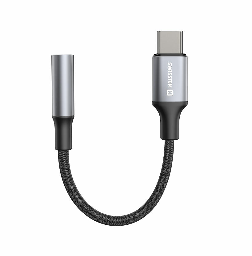 Swissten – Adaptador USB-C para mini-jack 12cm Preto